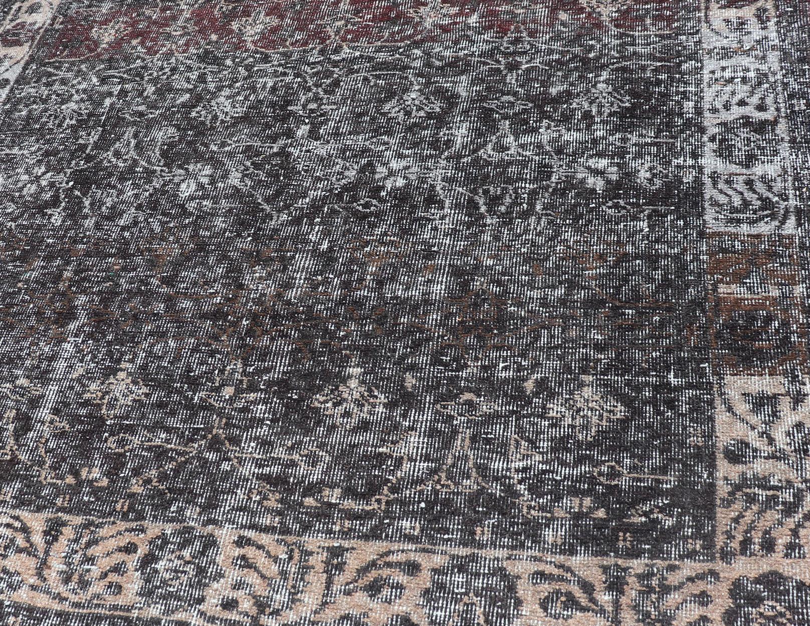 Over Dyed Gallery Oushak with All-Over Floral Design in Charcoal, Cream & Grays For Sale 3