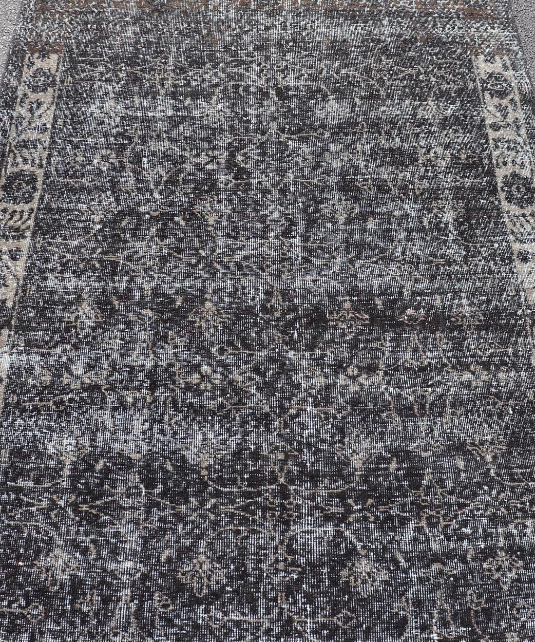 Over Dyed Gallery Oushak with All-Over Floral Design in Charcoal, Cream & Grays For Sale 4