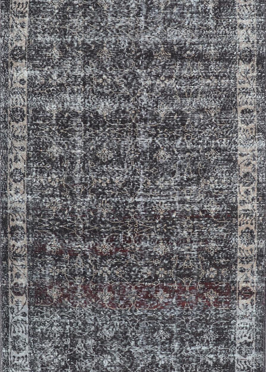 Over Dyed Gallery Oushak with All-Over Floral Design in Charcoal, Cream & Grays For Sale 6