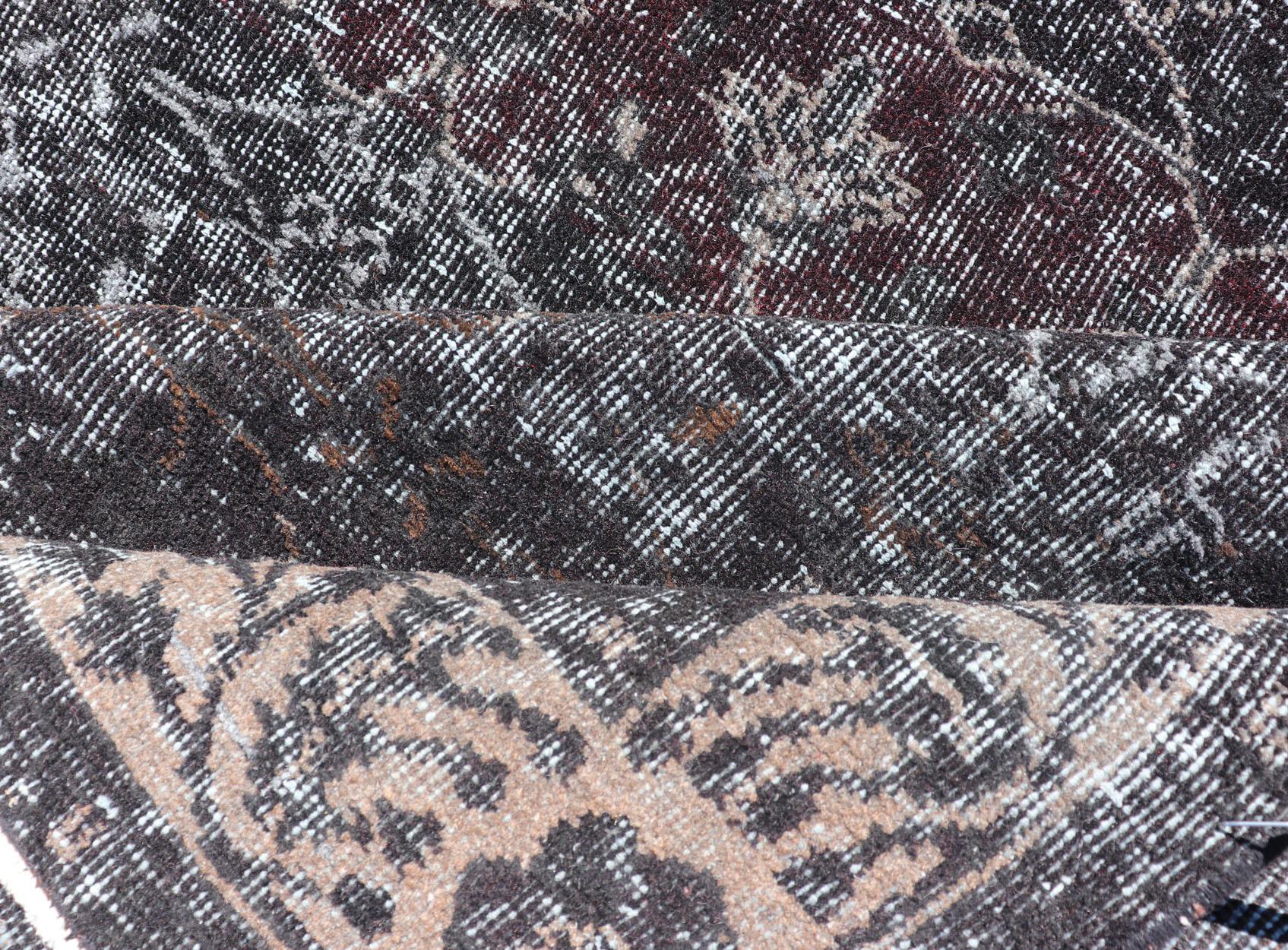 Over Dyed Gallery Oushak with All-Over Floral Design in Charcoal, Cream & Grays For Sale 8