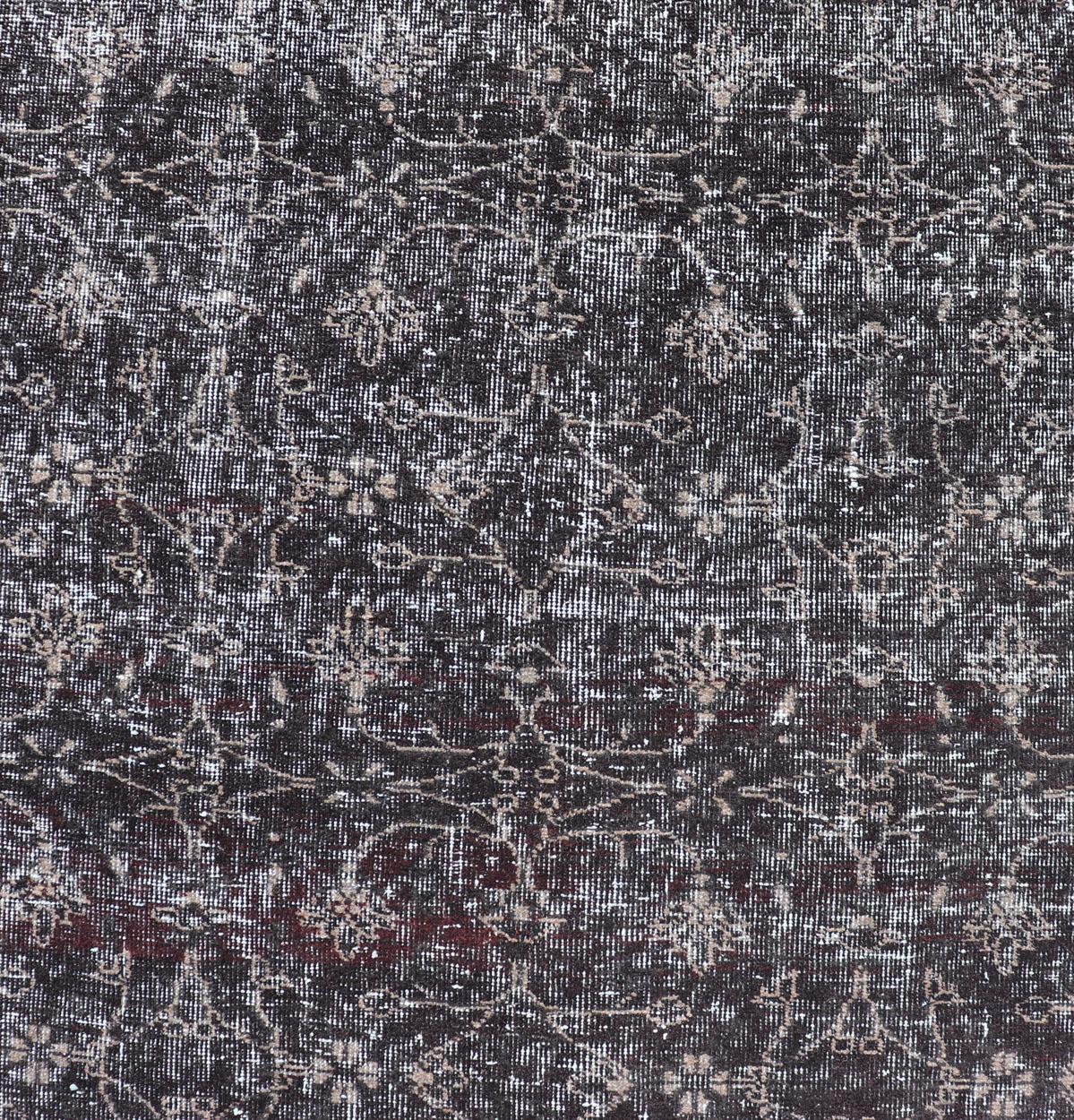 Hand-Knotted Over Dyed Gallery Oushak with All-Over Floral Design in Charcoal, Cream & Grays For Sale
