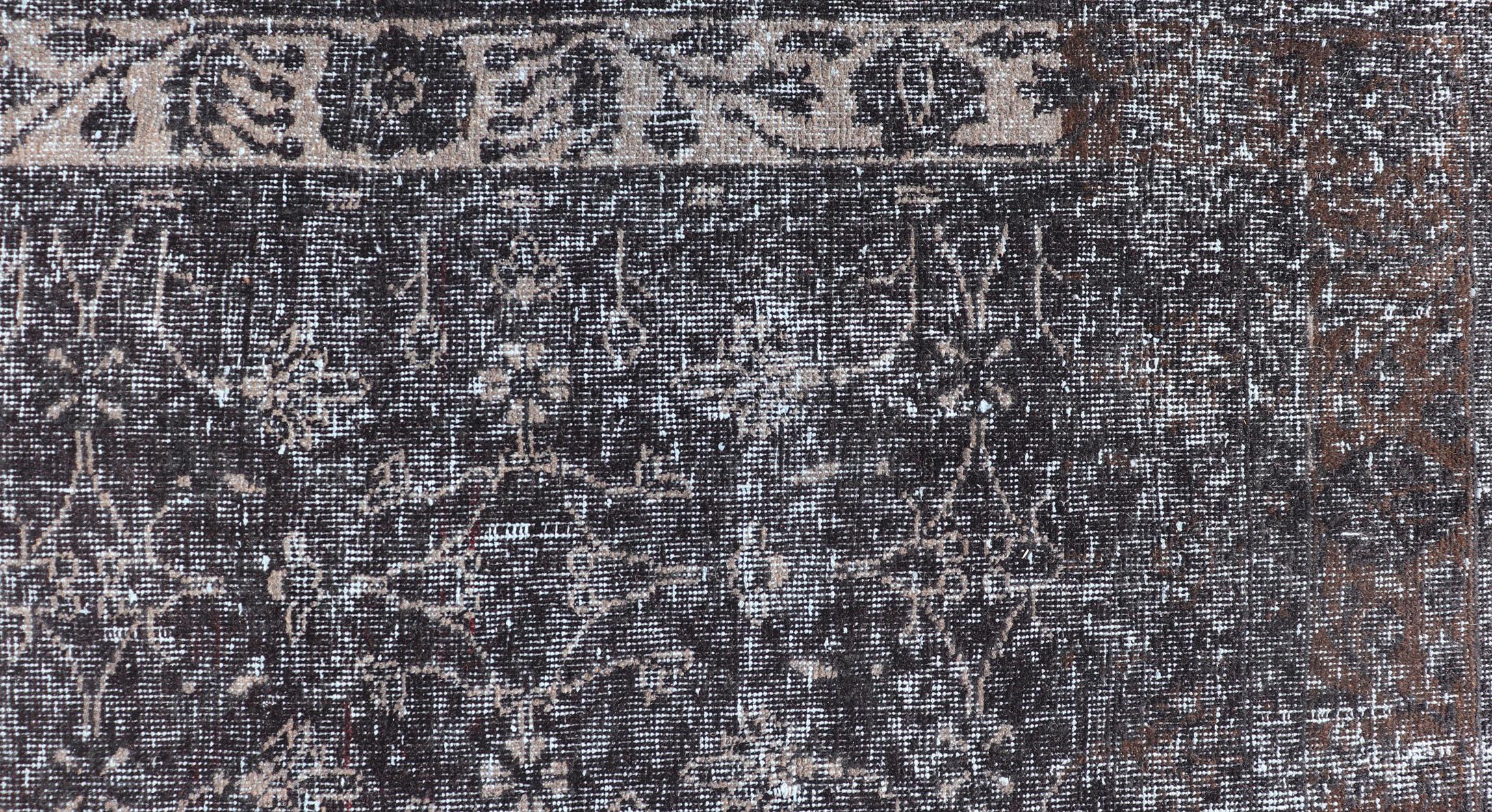 20th Century Over Dyed Gallery Oushak with All-Over Floral Design in Charcoal, Cream & Grays For Sale