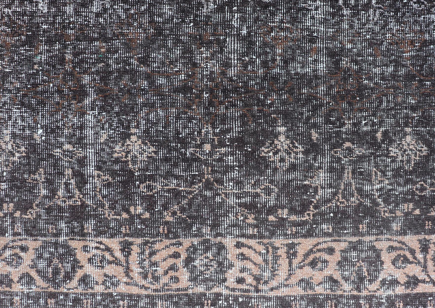 Over Dyed Gallery Oushak with All-Over Floral Design in Charcoal, Cream & Grays For Sale 1