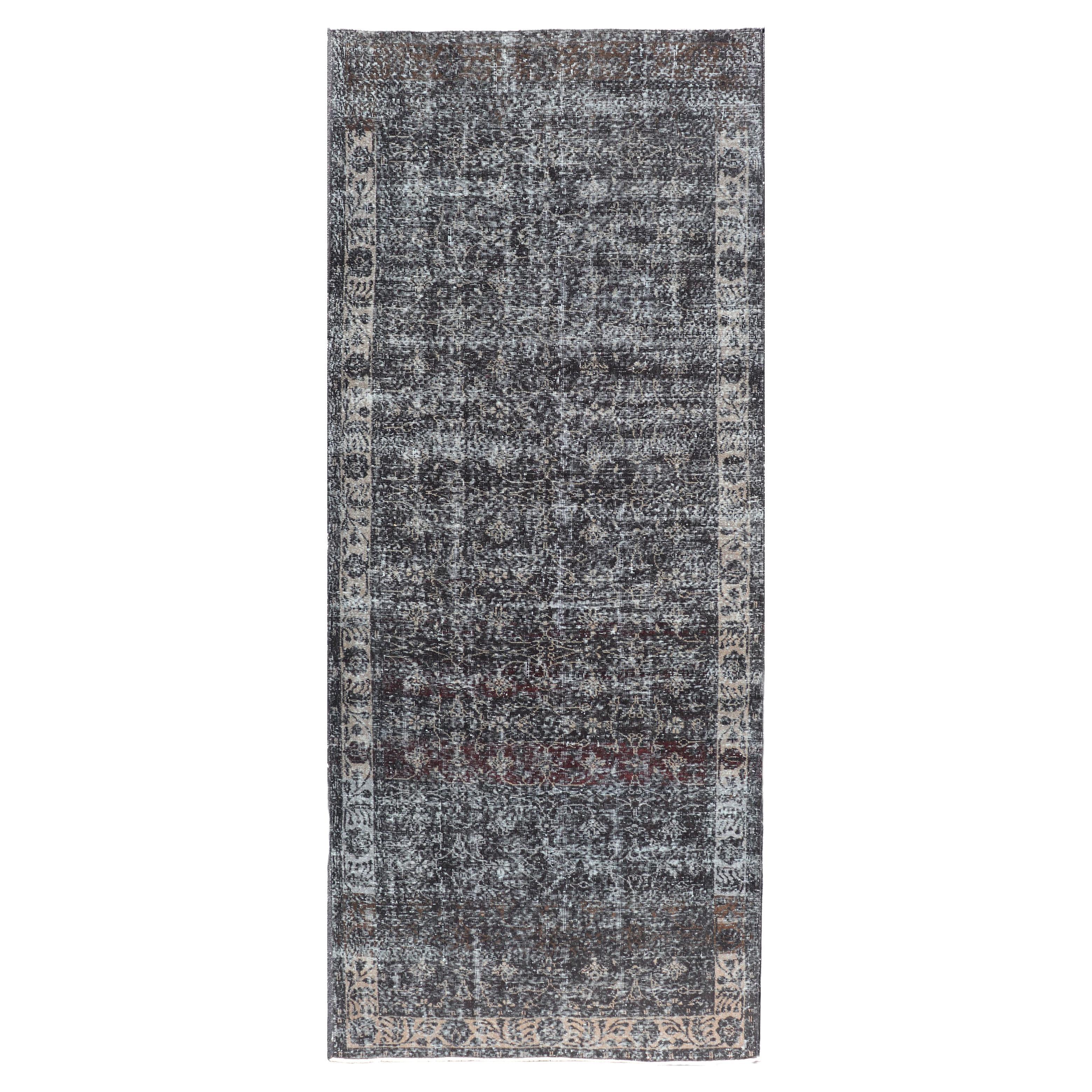 Over Dyed Gallery Oushak with All-Over Floral Design in Charcoal, Cream & Grays For Sale