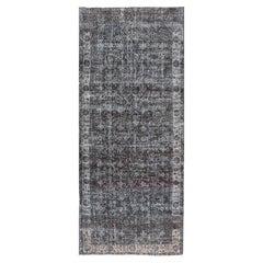 Vintage Over Dyed Gallery Oushak with All-Over Floral Design in Charcoal, Cream & Grays