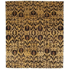 Over-dyed Lemon Yellow Natural Silk Hand-Knotted Classic Pattern Rug in Stock