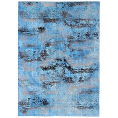 Over-Dyed Vintage Modern Rug in Shades of Blue, Gray, Charcoal