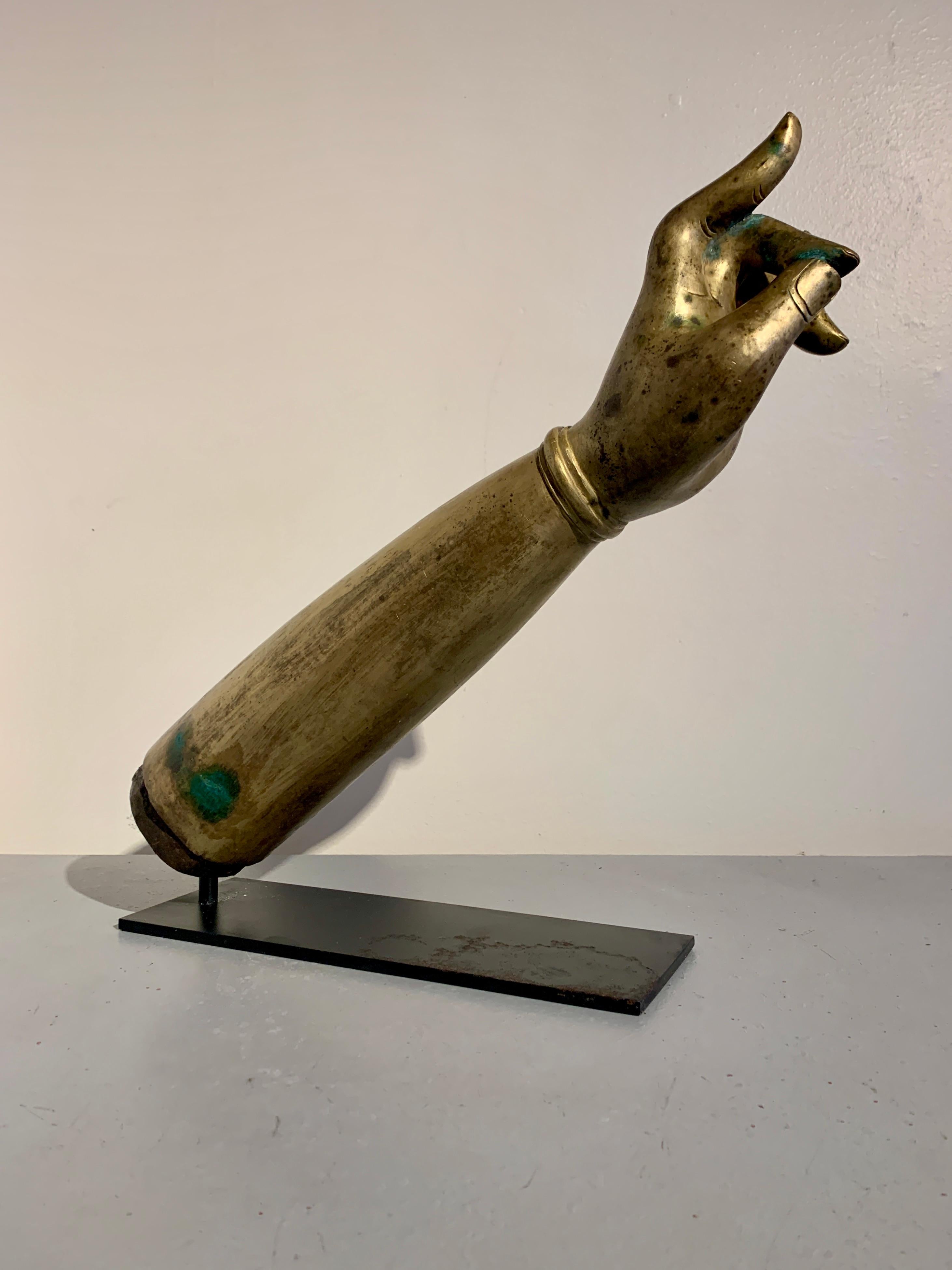 Cast Over Life-Size Tibetan Gilt Bronze Arm of a Bodhisattva, Late 19th Century For Sale