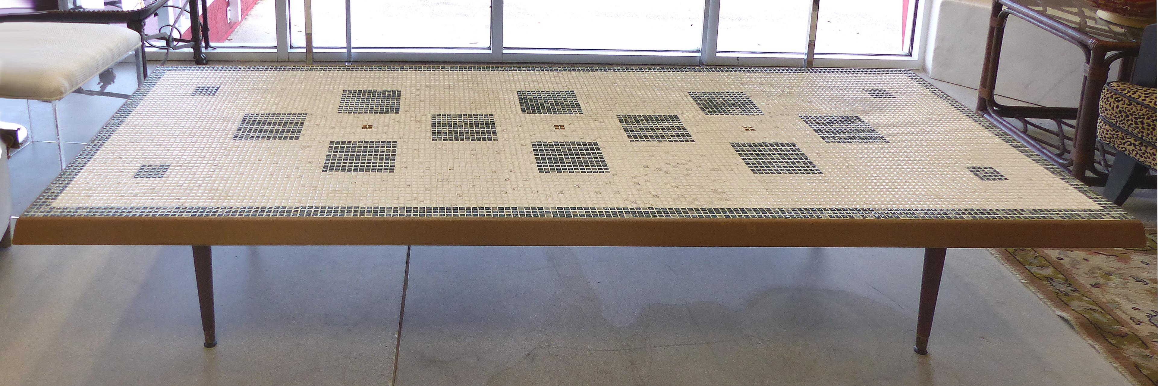 American Over-Scale Mid-Century Modern Tile Top Coffee Table with Tapering Conical Legs