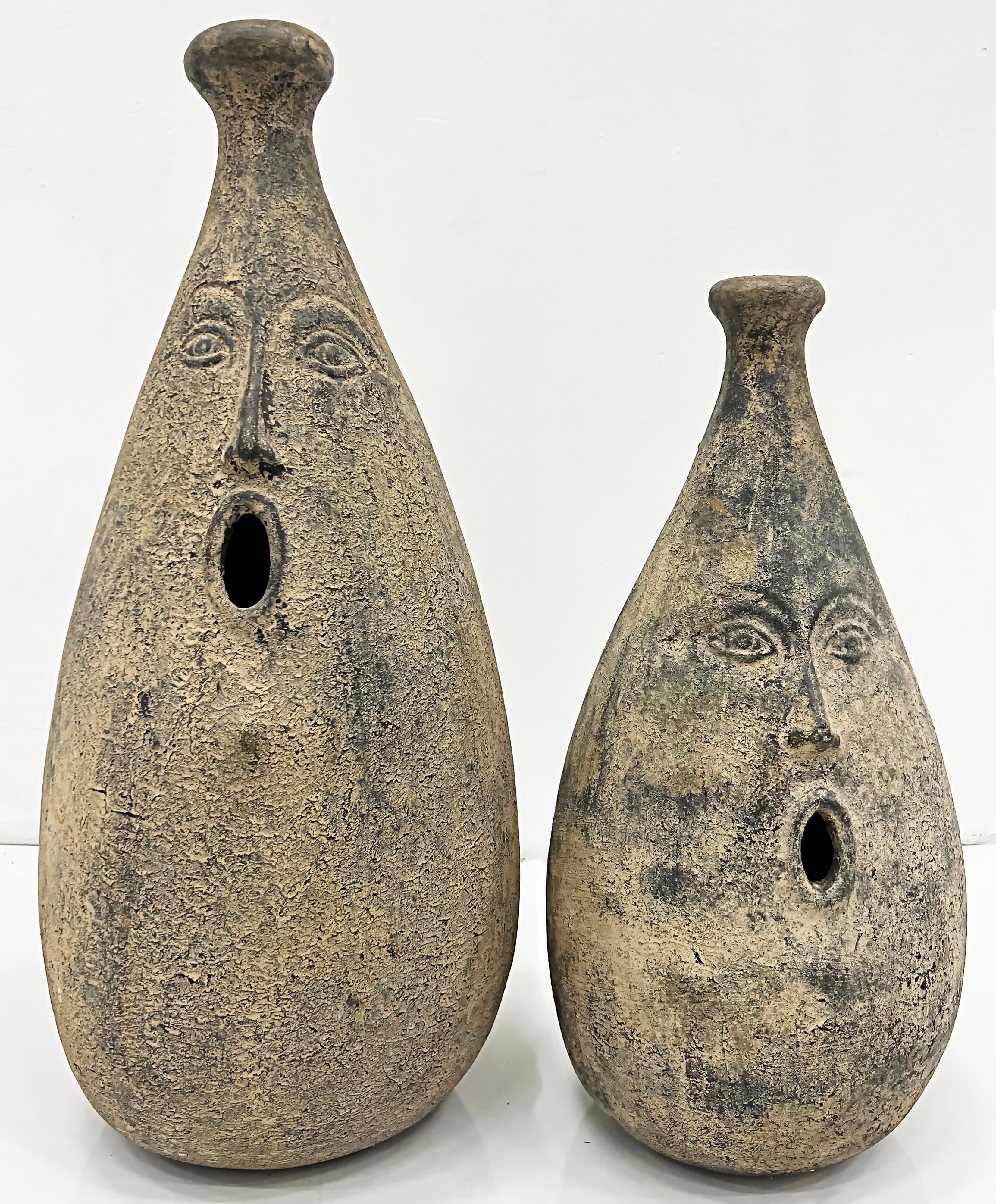 Over-scale Mid-Century Pottery Figurative Face Vases, Pair For Sale 2