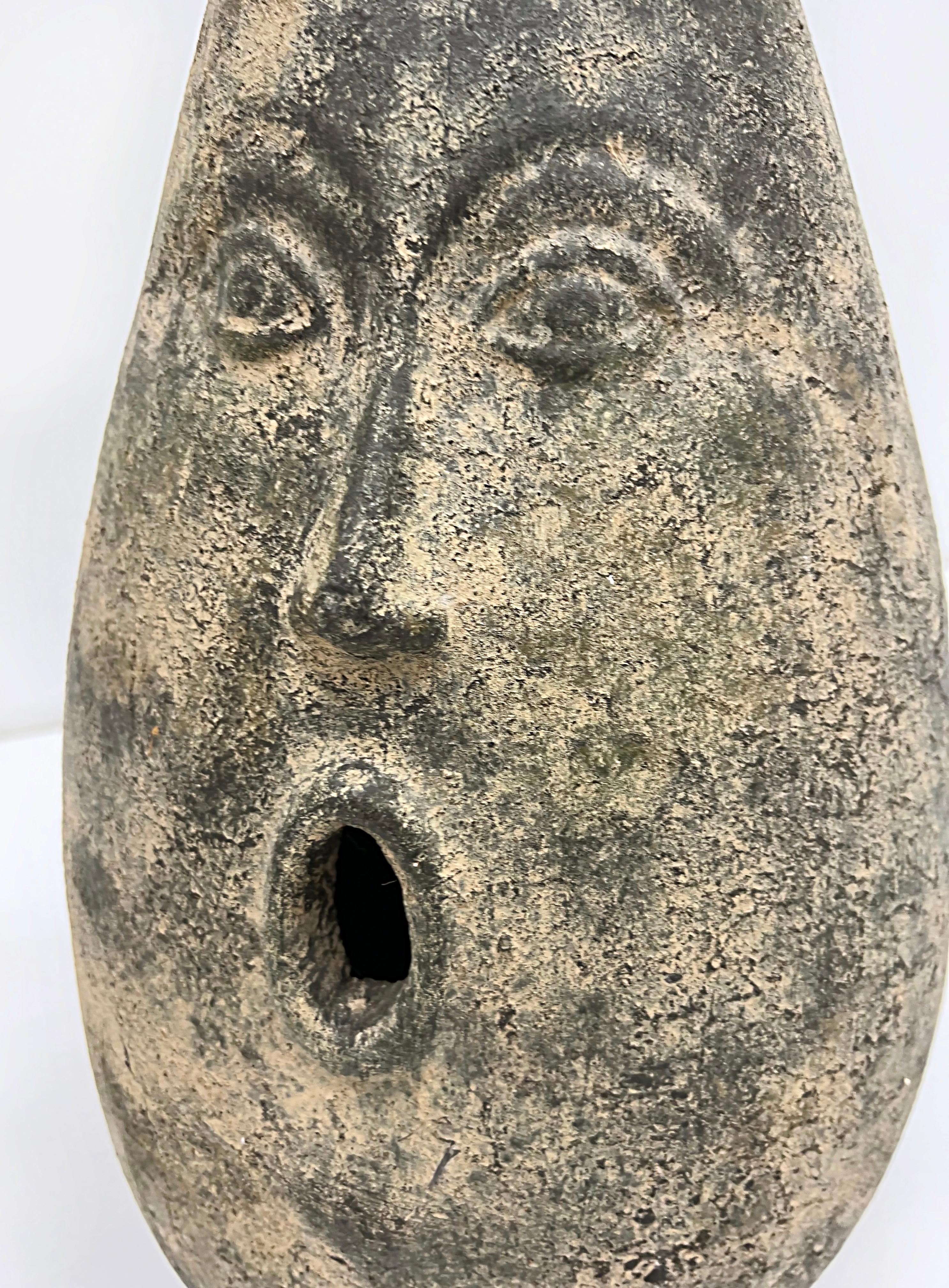 Over-scale Mid-Century Pottery Figurative Face Vases, Pair In Good Condition For Sale In Miami, FL