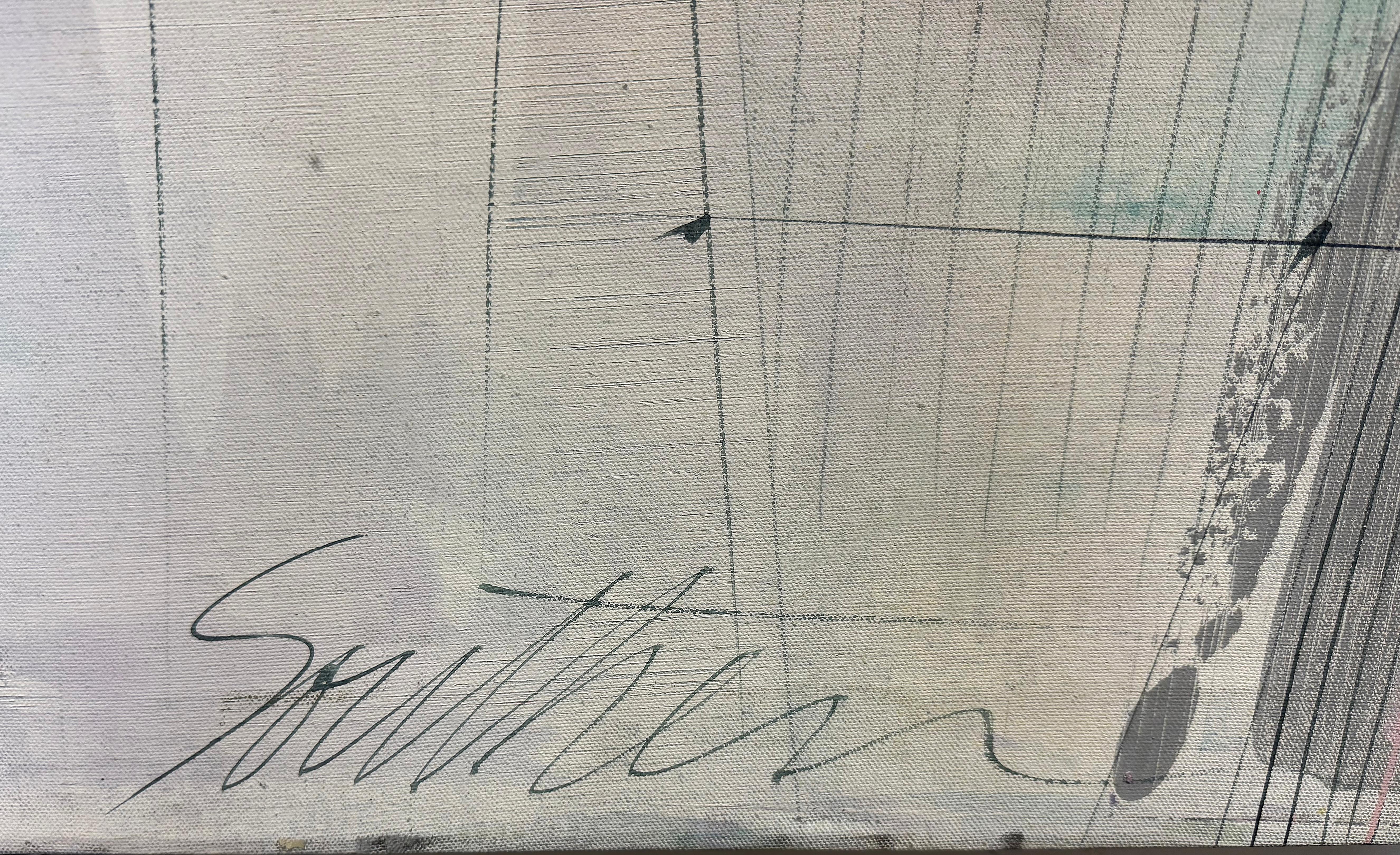 Übergroßes signiertes modernes abstraktes Gemälde auf Leinwand, 1980er Jahre im Angebot 1
