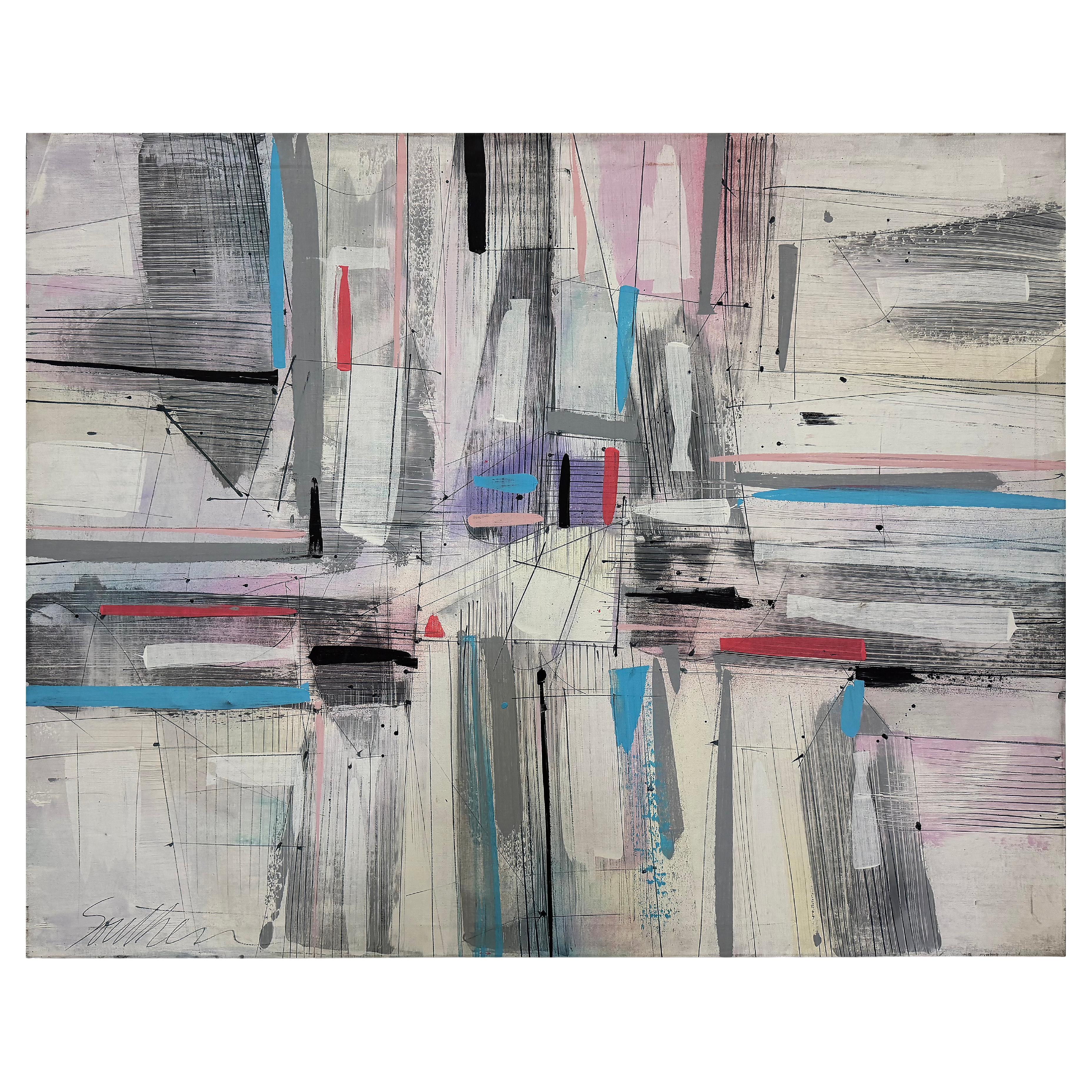 Over-scale Signed 1980s Modern Abstract Painting on Canvas