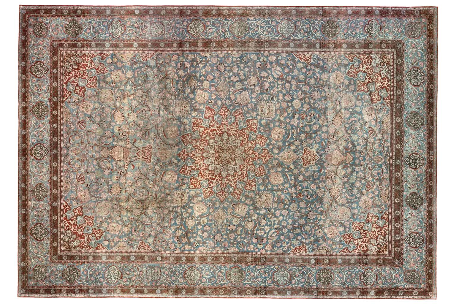 Over Size Vorleger -Tabriz Masterpiece - Blau & Braun (Stammeskunst) im Angebot