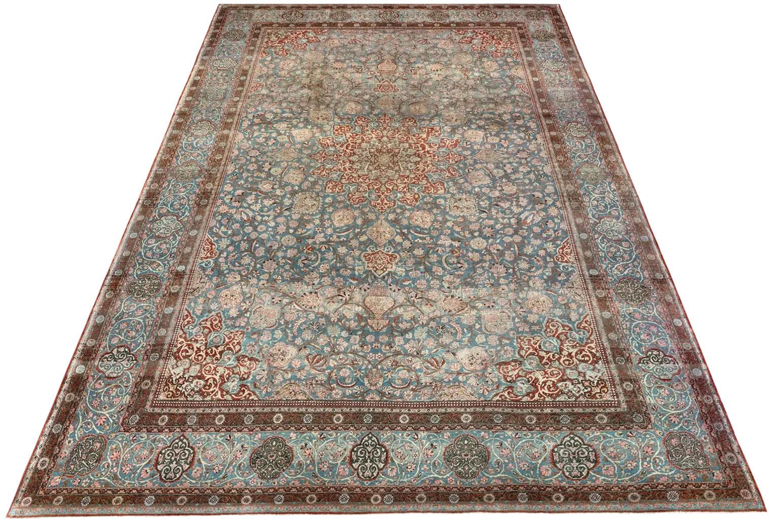 Over Size Vorleger -Tabriz Masterpiece - Blau & Braun (Persisch) im Angebot