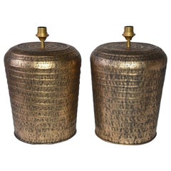 Antique Over Size Gold Toned Metal Base Jar Lamps