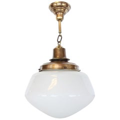 Over Sized Antique Milk Glass and Brass School Light, More Available