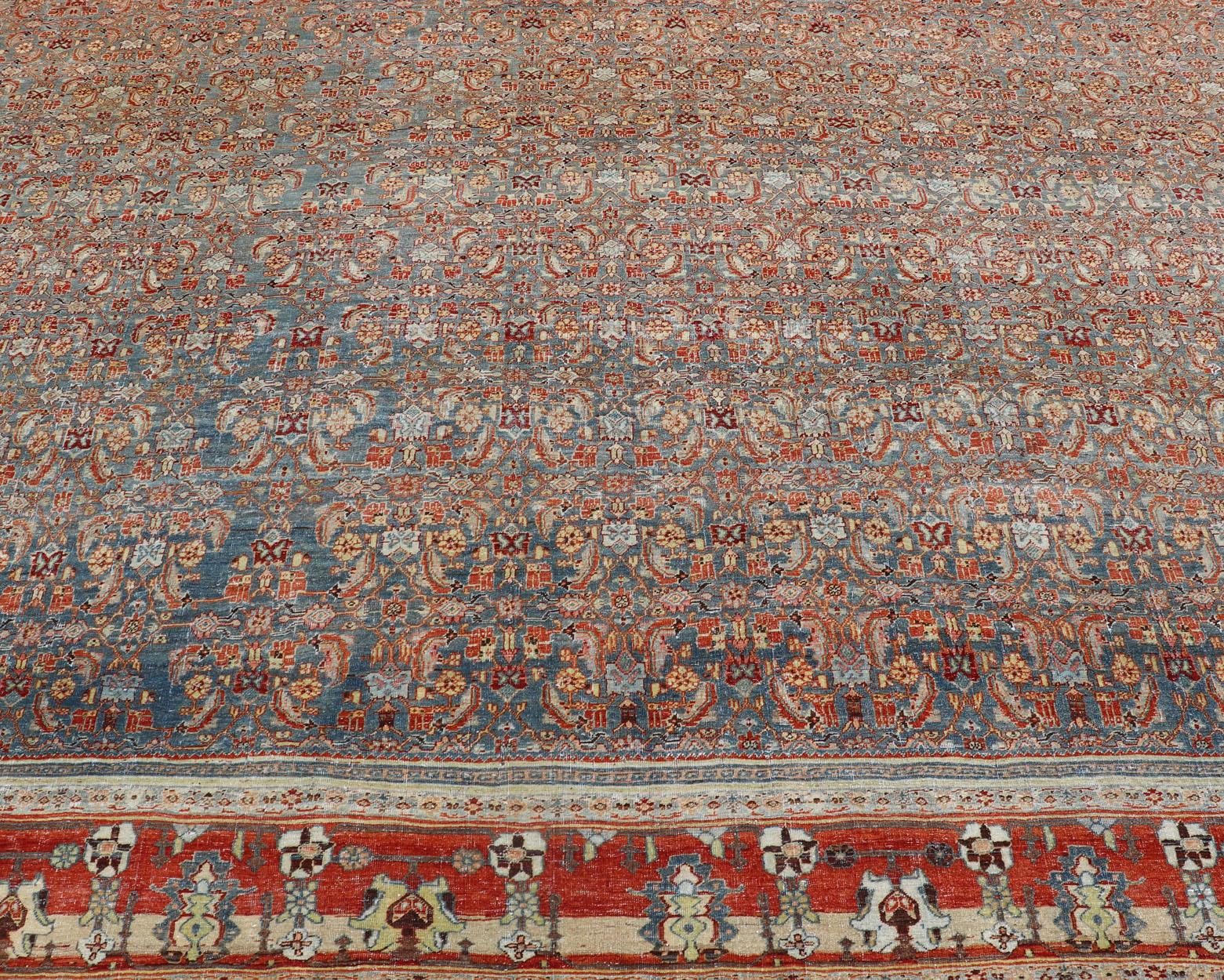 Over sized Antique Persian Bidjar Rug in Herati Design by Keivan Woven Arts For Sale 3