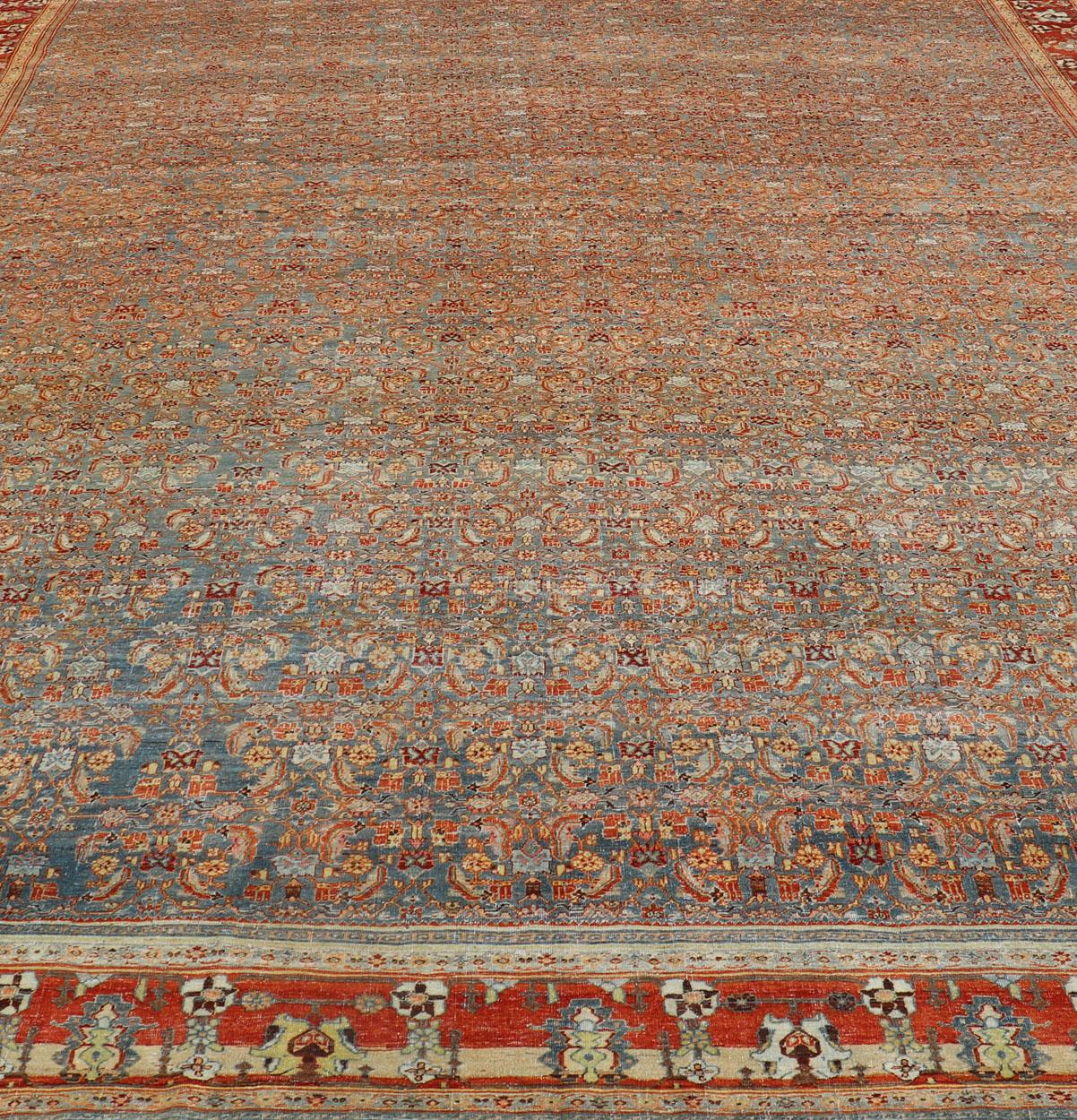 Over sized Antique Persian Bidjar Rug in Herati Design by Keivan Woven Arts For Sale 9