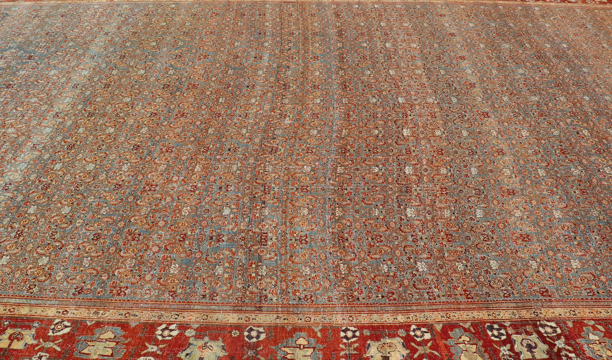 Over sized Antique Persian Bidjar Rug in Herati Design by Keivan Woven Arts For Sale 12
