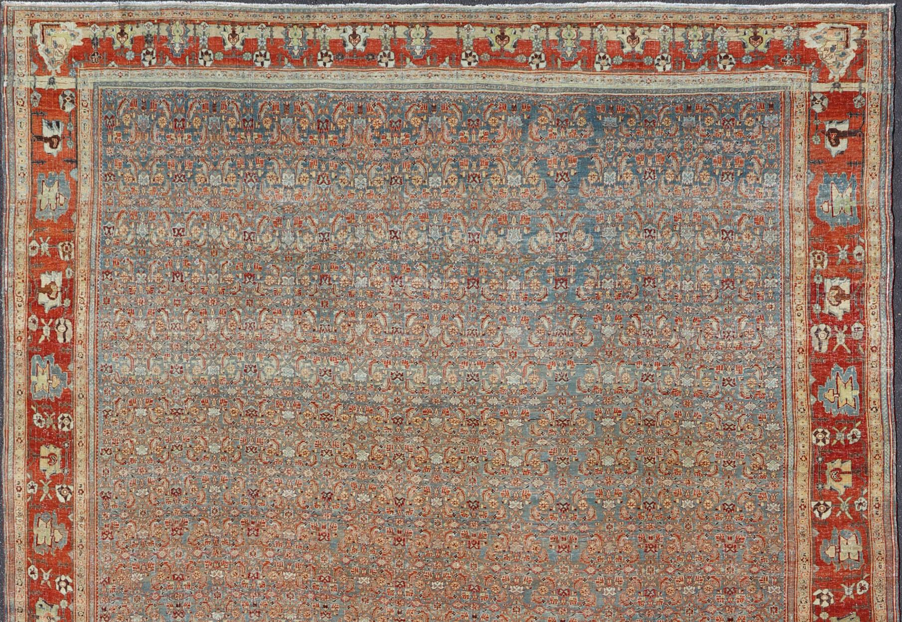 Large Antique Persian Bidjar Rug in All Over Herati Design by Keivan Woven Arts. This Over sized Antique Bidjar Persian rug has variety of colors, rug R20-0903-178549, country of origin / type: Iran / Bidjar, circa 1890

Measures:12'10 x 19'3 

This