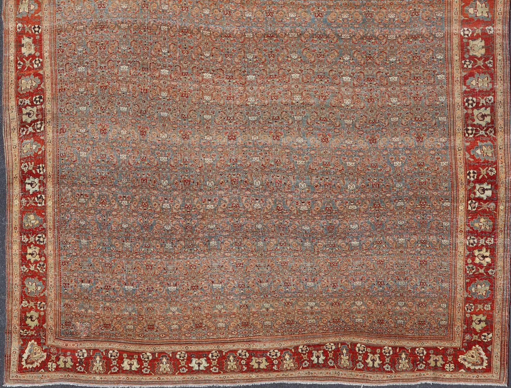 Hand-Knotted Over sized Antique Persian Bidjar Rug in Herati Design by Keivan Woven Arts For Sale