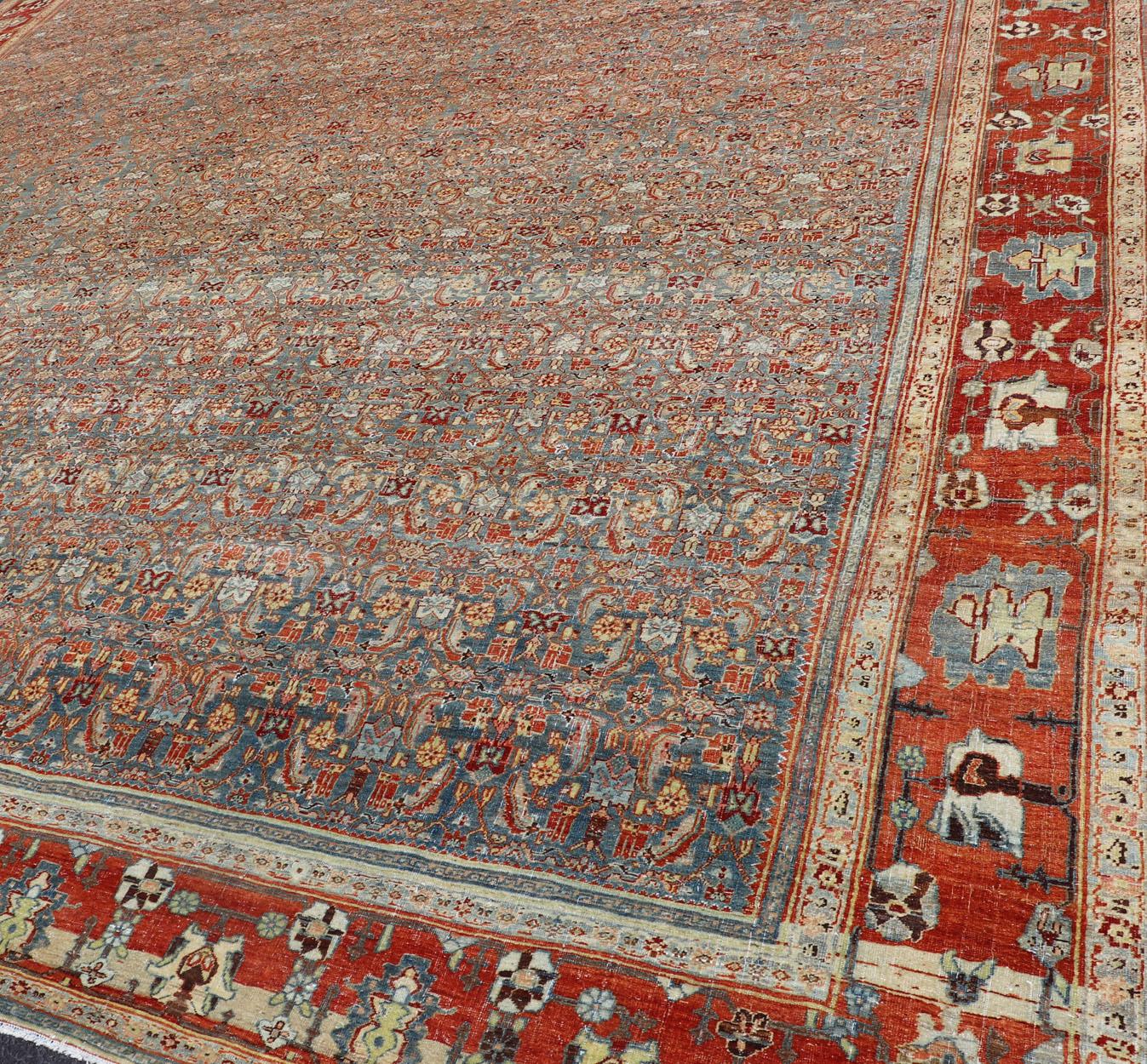 Wool Over sized Antique Persian Bidjar Rug in Herati Design by Keivan Woven Arts For Sale