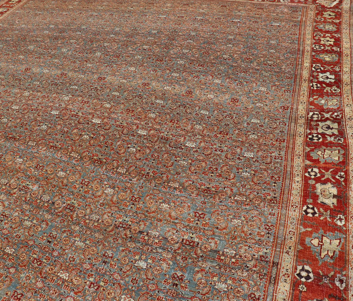 Over sized Antique Persian Bidjar Rug in Herati Design by Keivan Woven Arts For Sale 1