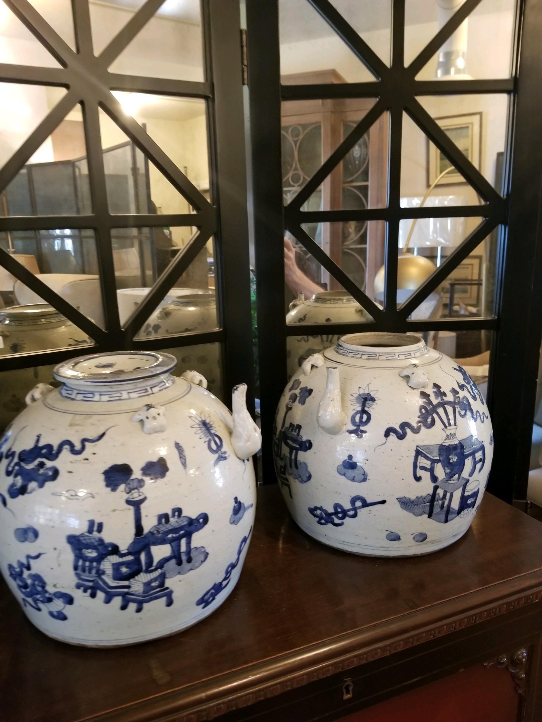 Oversized Chinese ceremonial teapots make a strong statement. I use them on top of pairs of cabinets on either side of archways or doors. Used on a server opposing each other makes a wonderful statement. Add them to your collection. Good condition.