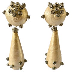 Over-sized Contemporary Drop Pearl Diamante "strass" Statement Earrings  