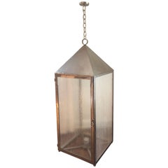 Over-Sized Custom Hanging Polished Nickel Lantern, Contemporary Modern