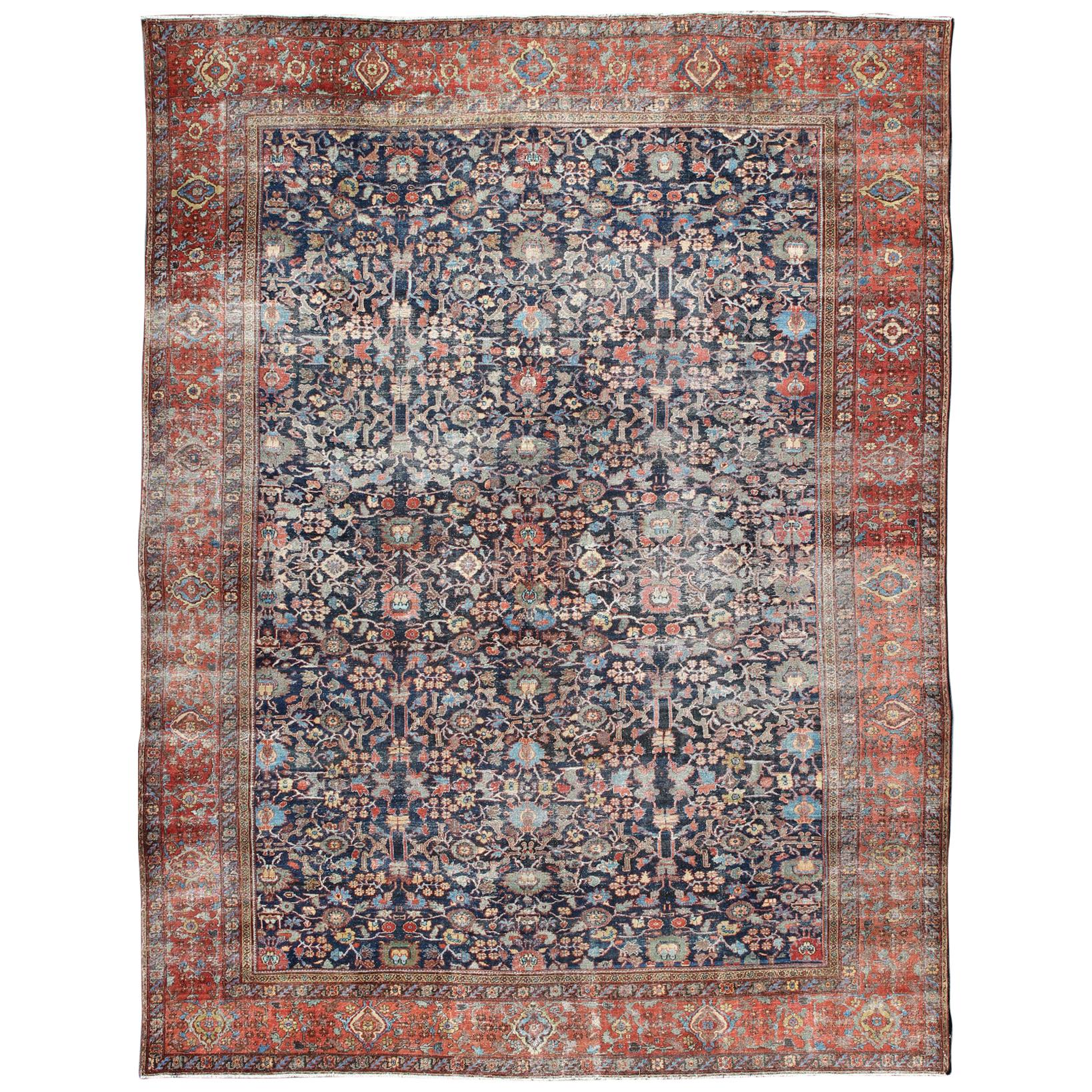 Oversized Fine Weave Antique Persian Sultanabad with Distressed All-Over Design