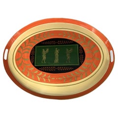 Over-sized Italian Hand Painted Neo-Classical Tole Oval Tray