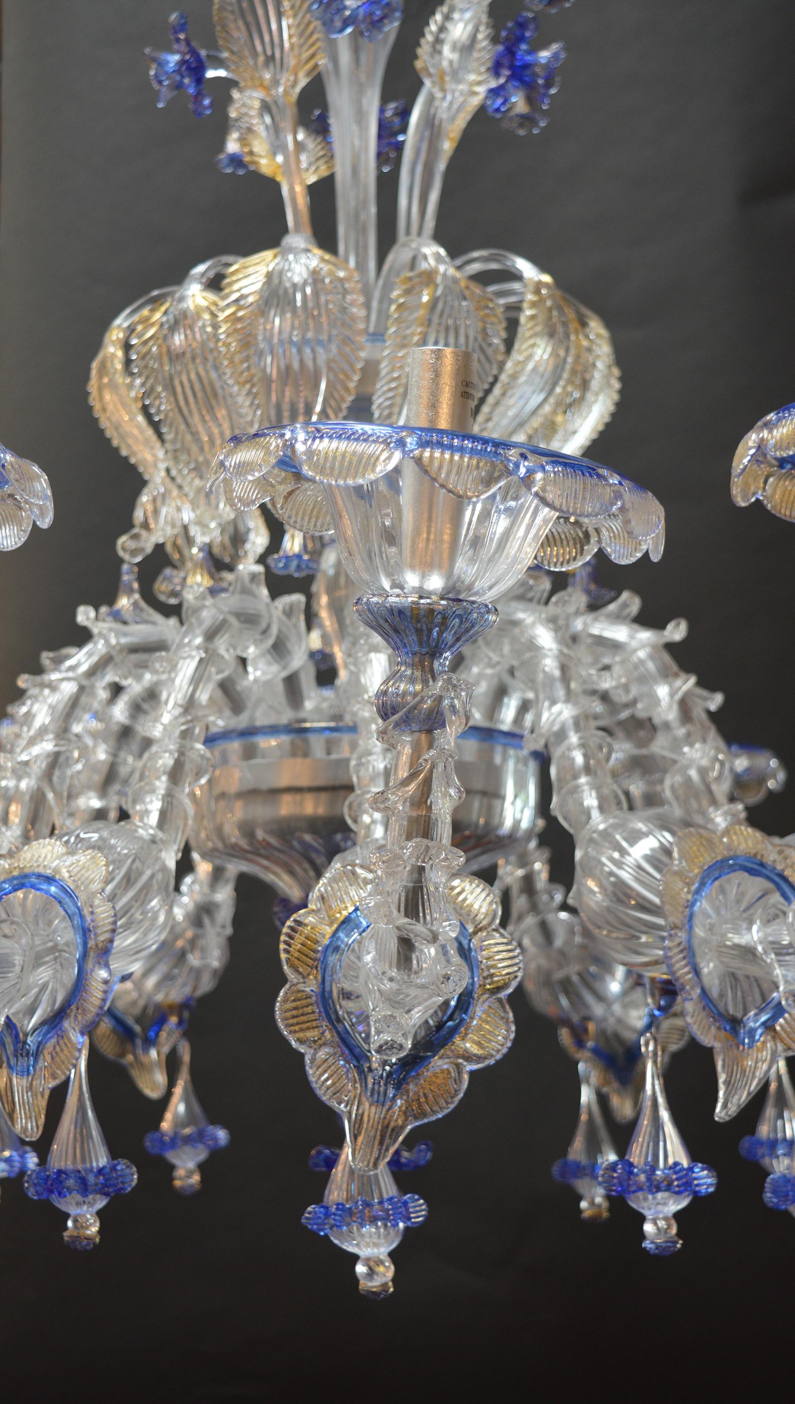 Over sized Pair of Murano Chandeliers Handmade in Italy In Excellent Condition In Los Angeles, CA