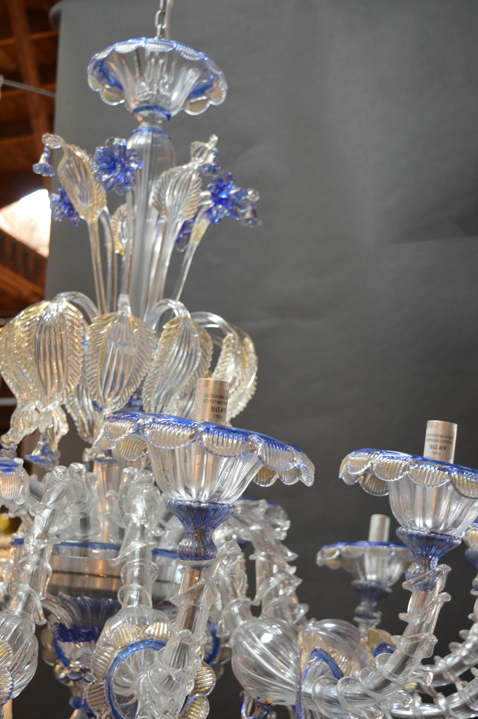 Blown Glass Over sized Pair of Murano Chandeliers Handmade in Italy