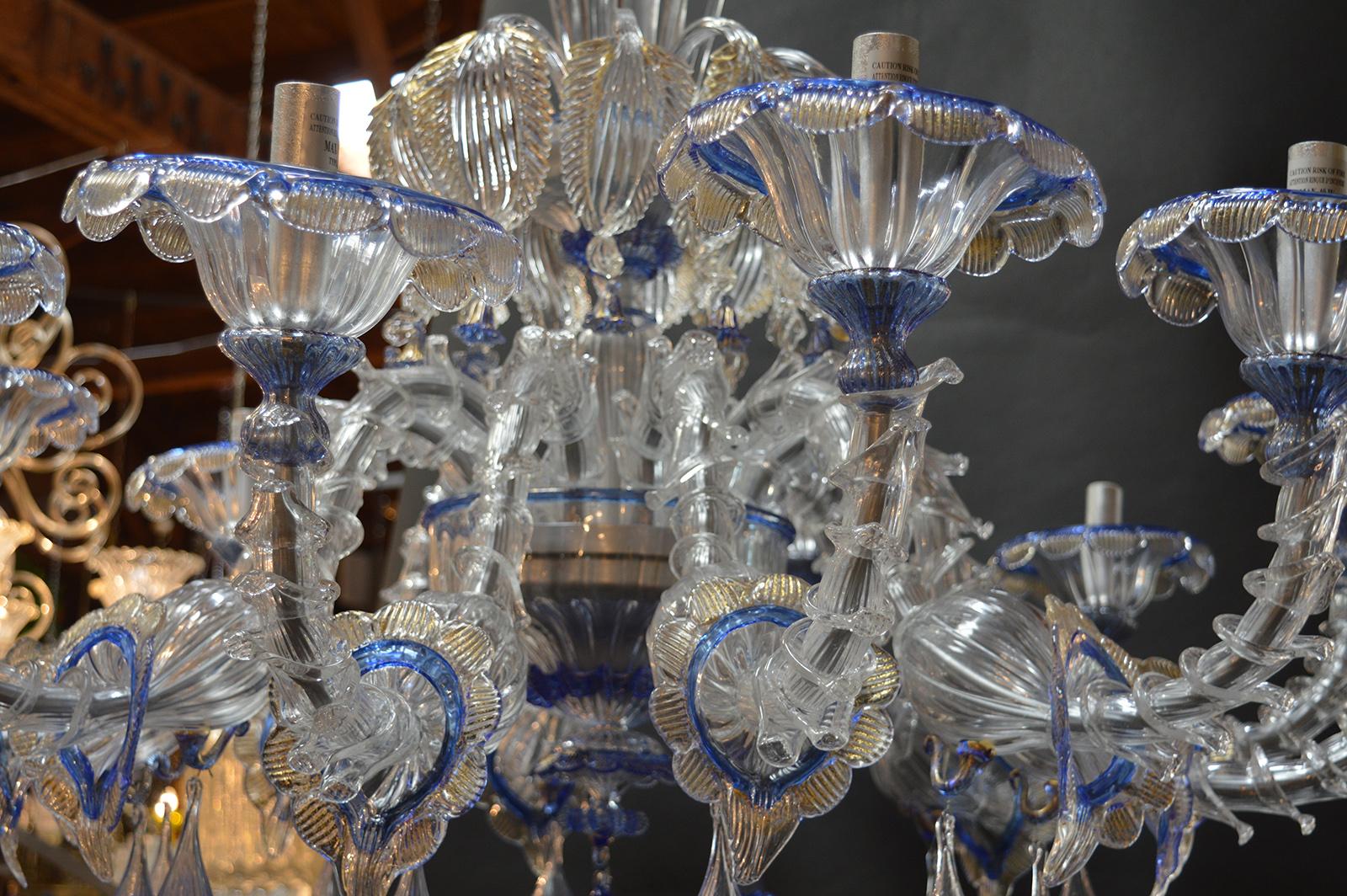 Blown Glass Oversized Pair of Murano Chandeliers Handmade in Italy