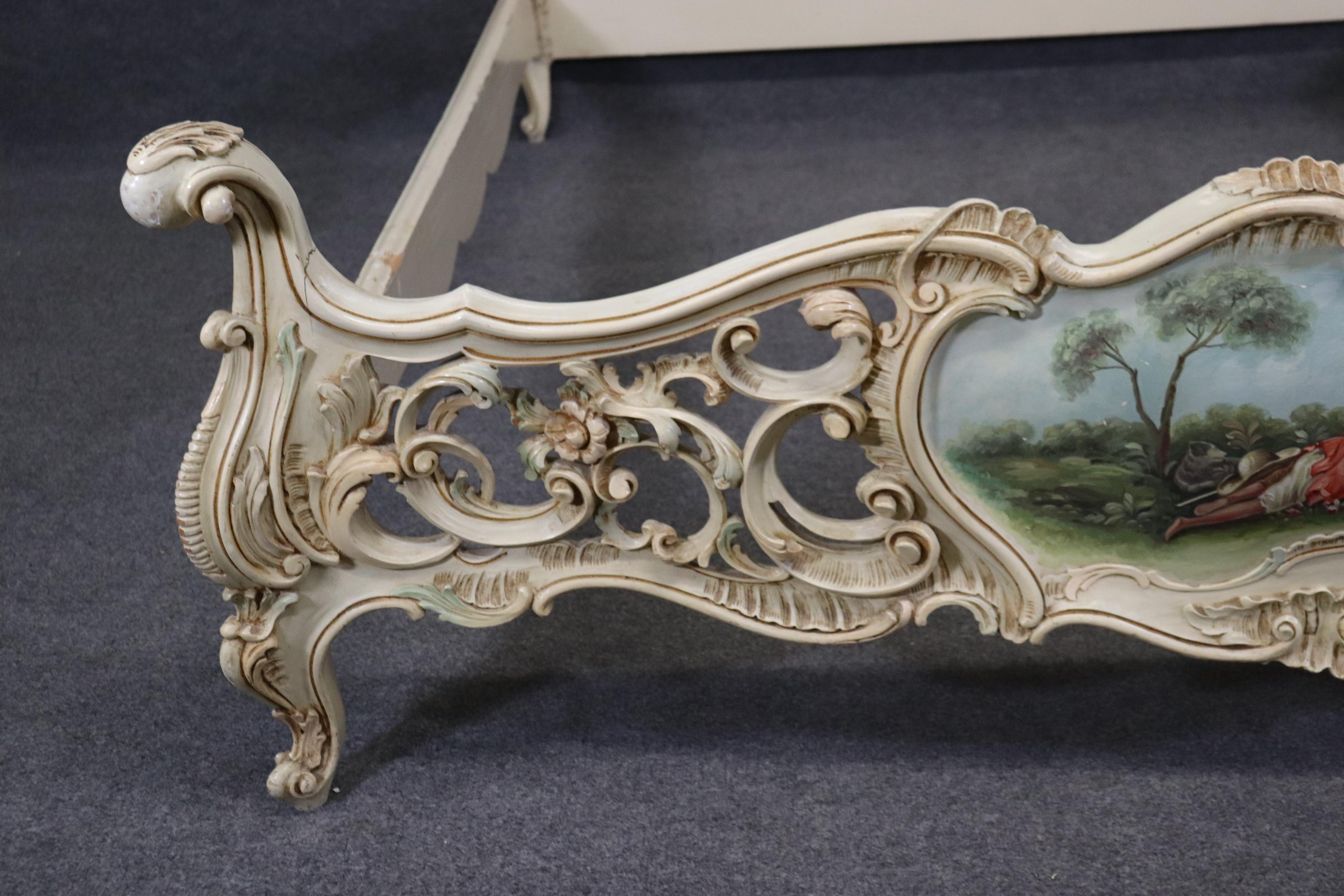 Over-Sized Queen Size Carved Italian Vernis Martin Painted Rococo Bed For Sale 2