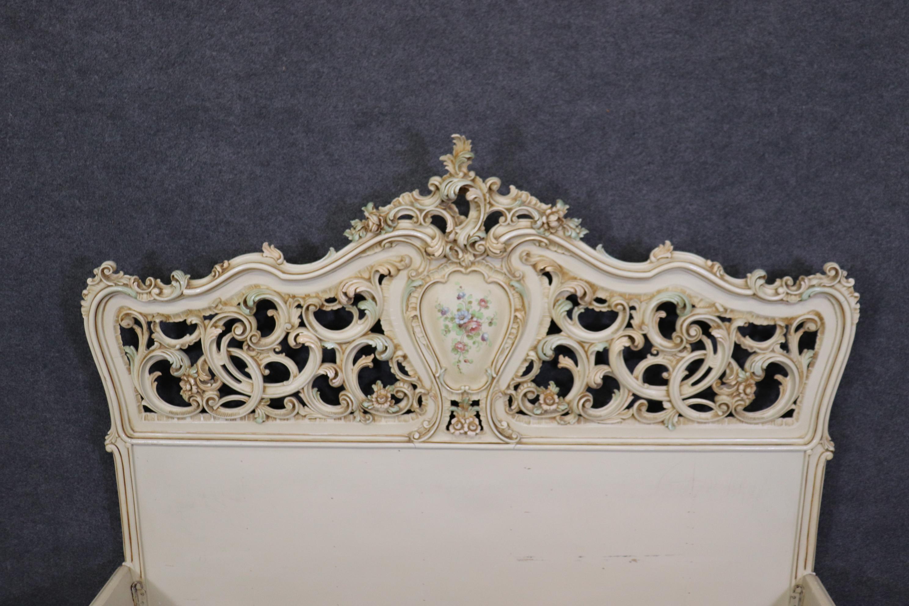 Rococo Revival Over-Sized Queen Size Carved Italian Vernis Martin Painted Rococo Bed For Sale