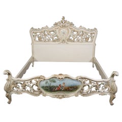 Over-Sized Queen Size Carved Italian Vernis Martin Painted Rococo Bed