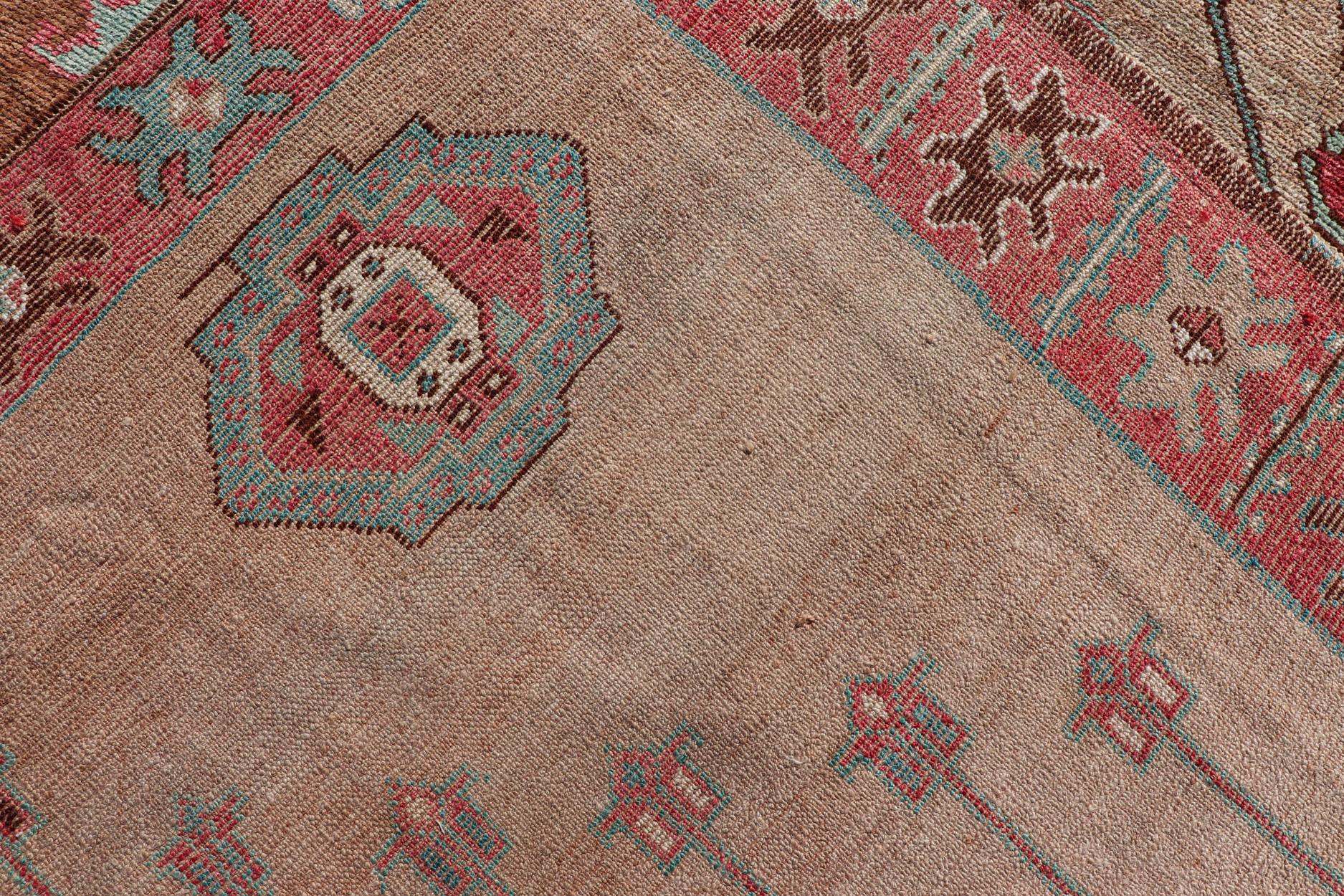 Over Sized Turkish Gallery Runner with Large Medallion in Red, Taupe and Brown For Sale 2