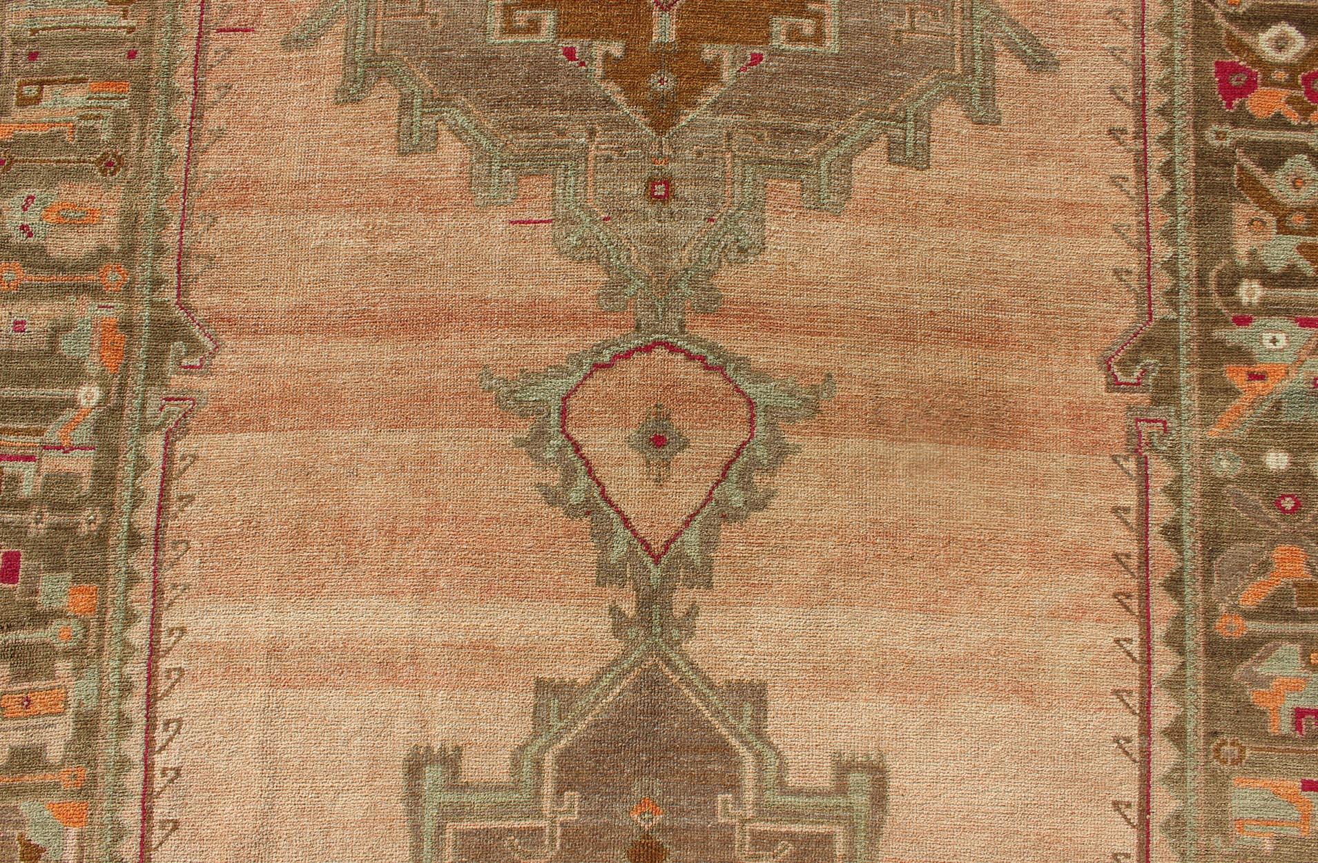 Over Sized Turkish Gallery Runner with Two Large Medallions in Salmon and Browns For Sale 4