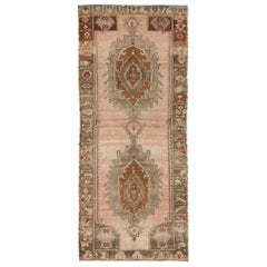 Vintage Over Sized Turkish Gallery Runner with Two Large Medallions in Salmon and Browns