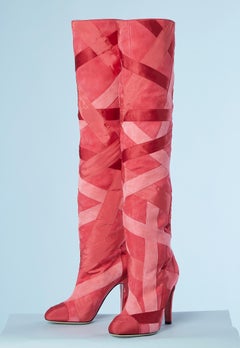 Over-the- knee boots in satin, gros-grain and suede ribbons patchwork Chanel NEW