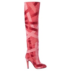 Over-the- knee boots in satin, gros-grain and suede ribbons patchwork Chanel NEW