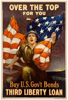 OVER THE TOP FOR YOU THIRD LIBERTY LOAN Original Vintage WWI War Bonds Poster