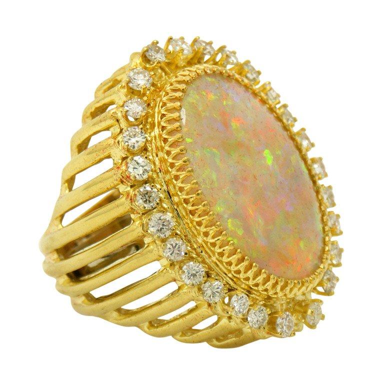 Over the Top Opal Ring with Diamonds In Excellent Condition In Palm Beach, FL