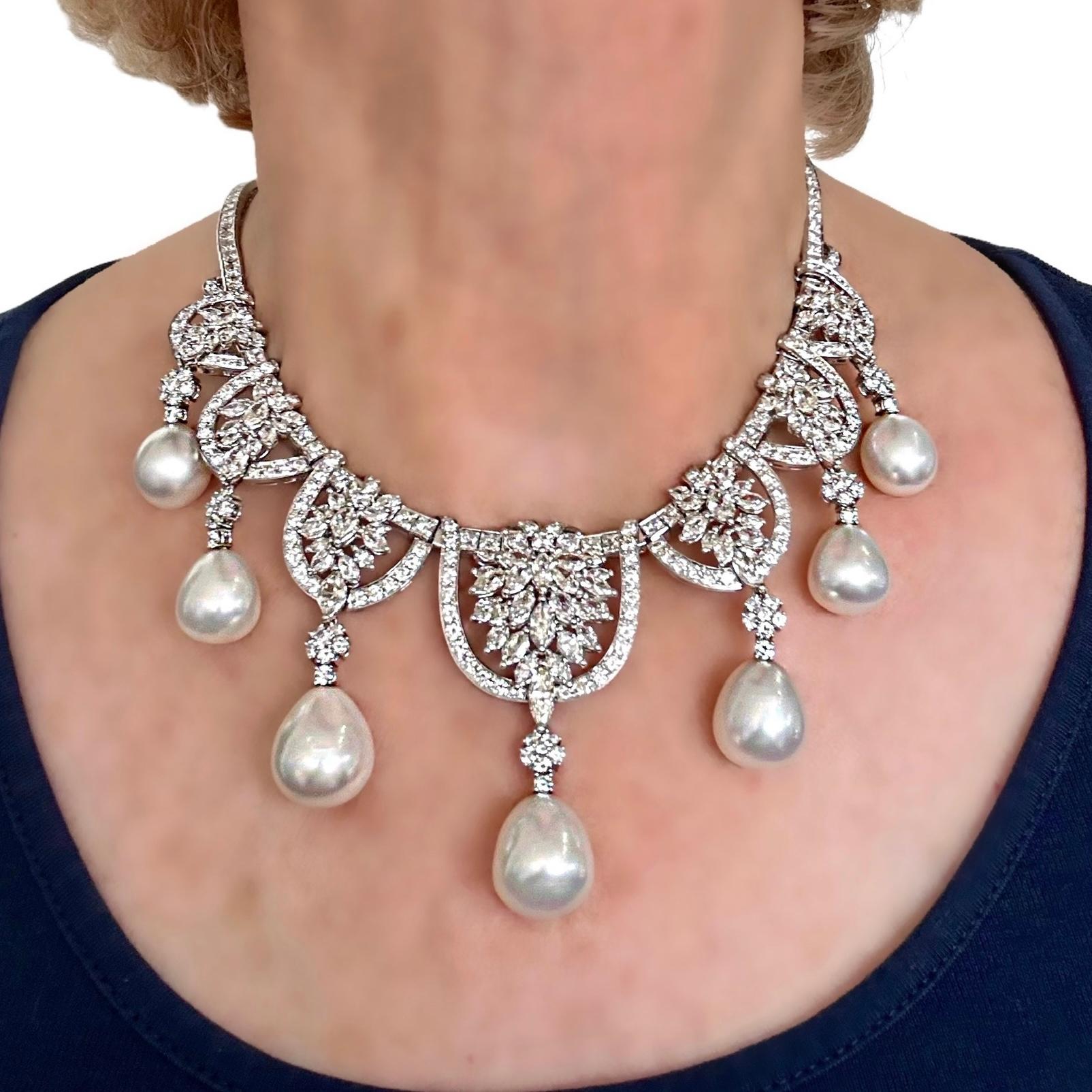 Over the Top Platinum, Diamond & South Sea Pearl Necklace Fit For A Queen  For Sale 7