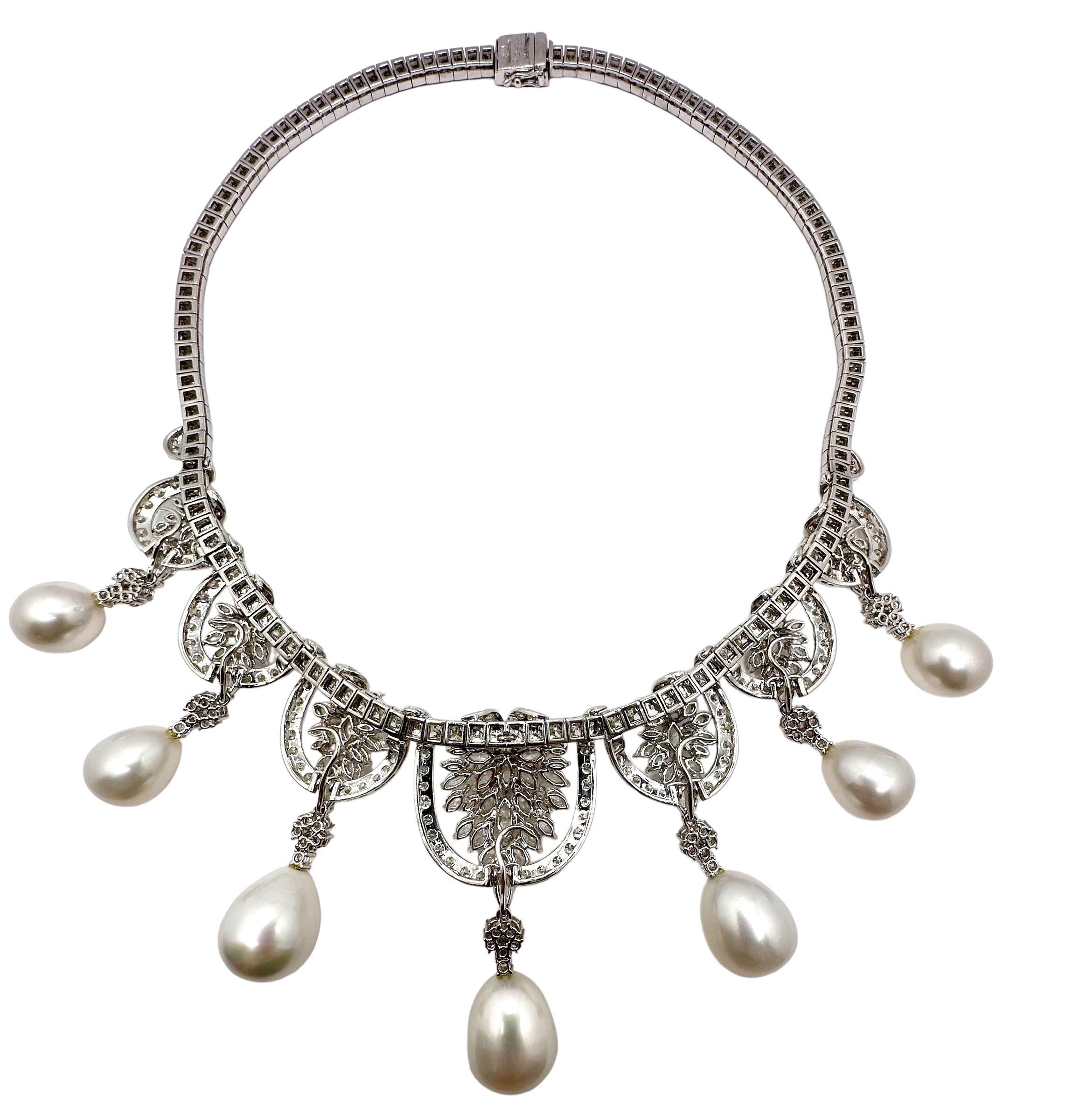 Modern Over the Top Platinum, Diamond & South Sea Pearl Necklace Fit For A Queen  For Sale