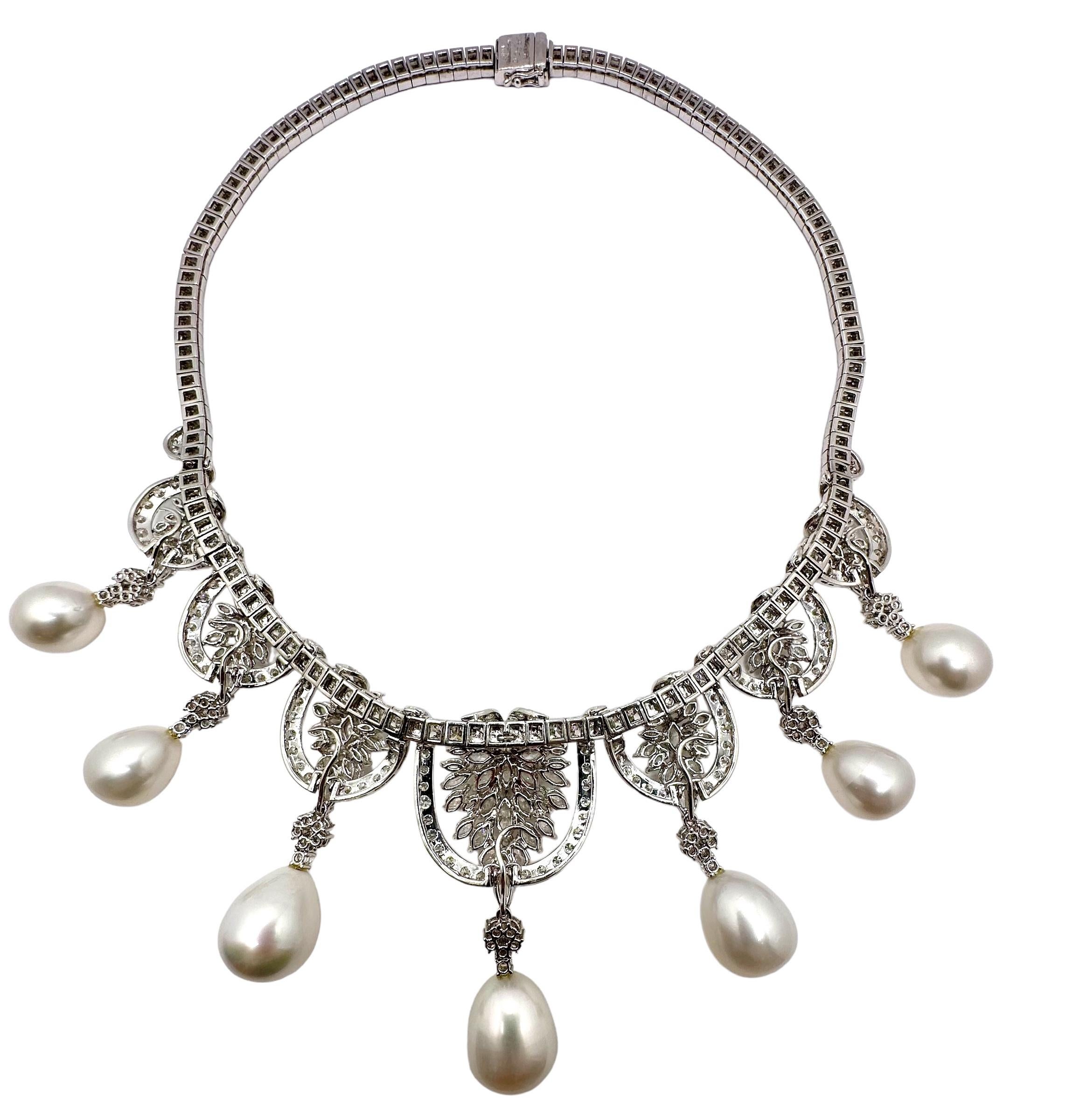 Modern Over the Top Platinum, Diamond & South Sea Pearl Necklace Fit For A Queen For Sale