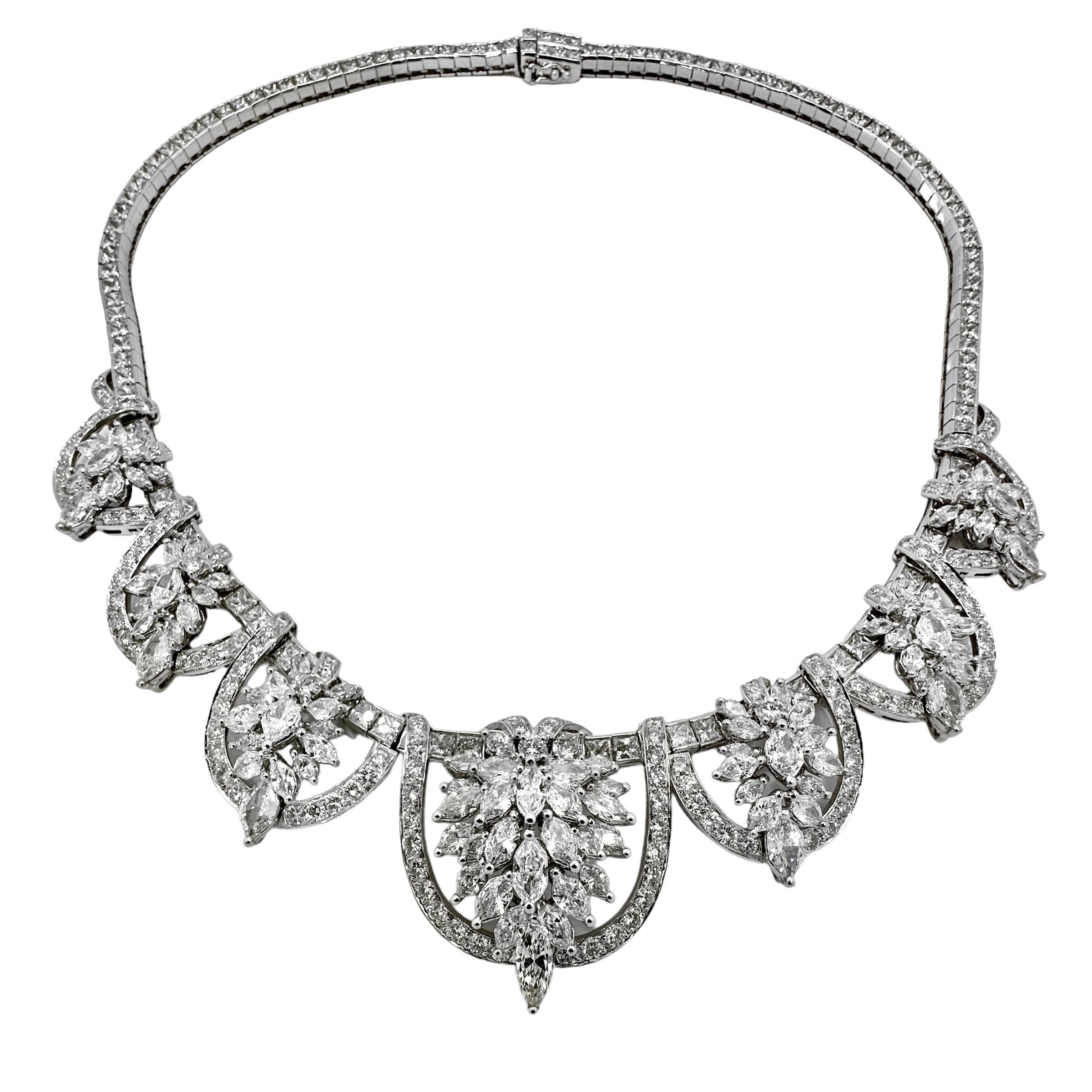 Princess Cut Over the Top Platinum, Diamond & South Sea Pearl Necklace Fit For A Queen For Sale